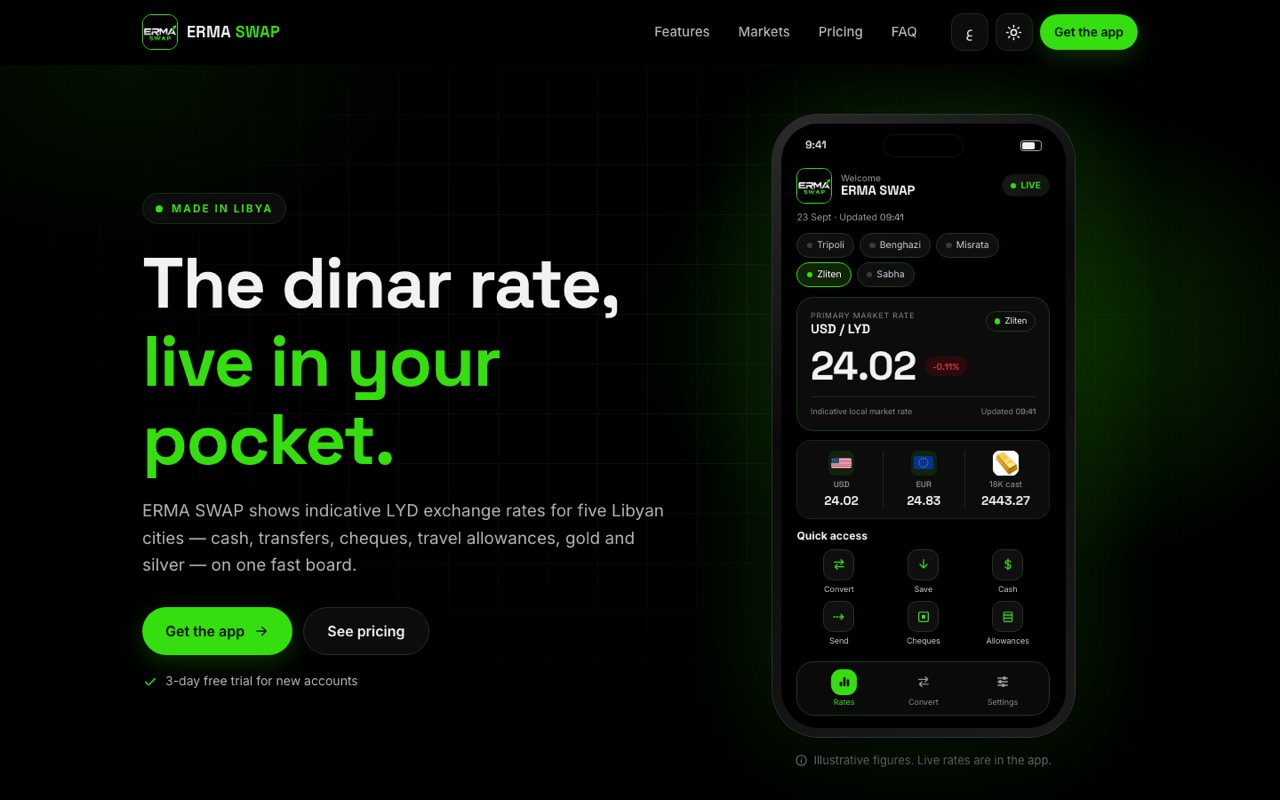 ERMA SWAP website, desktop view
